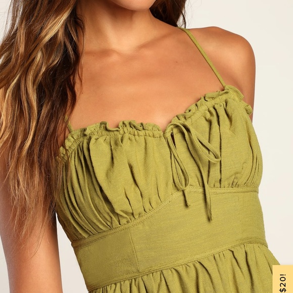 Lulu’s Olive Green Backless Mini Dress with Pockets - Picture 2 of 6